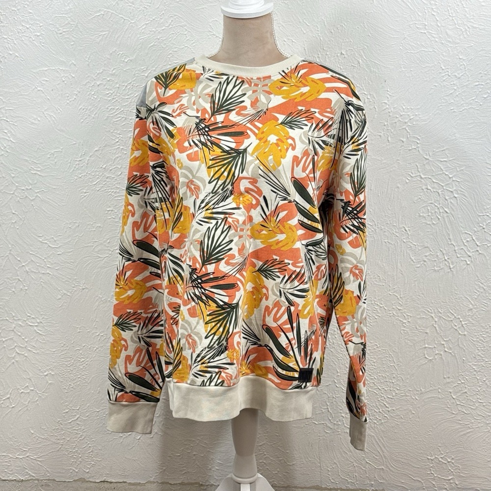 DKNY Womens M Top Long Sleeve Pullover Sweatshirt Quiet Luxury Floral Leaf Print